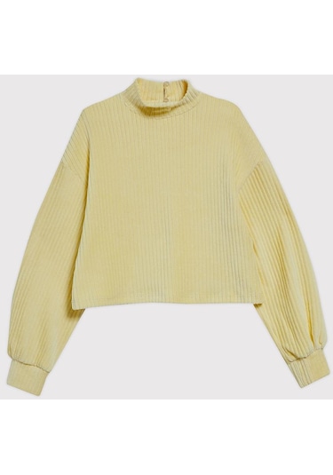 Kids Girl Dik Yaka Kadife Sarı Sweatshirt Sarı