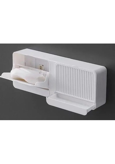 Qingmipy Duvar Montlu Sabunluk, Kapaklı, İki Bölmeli, Su Akışı Özelliği, Beyaz Plastik, Delme Yok, Banyo/mutfak Uygun Beyaz