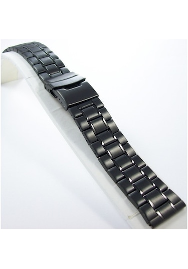 22Mm Siyah Metal Saat Kordonu Çelik Kolçak 1.Kalite Kayış Şeritli