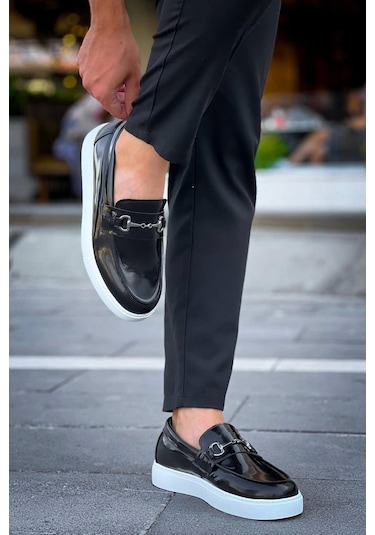 Bağcıksız Siyah Rugan G Günlük Erkek Ayakkabısı Siyah3 Siyah