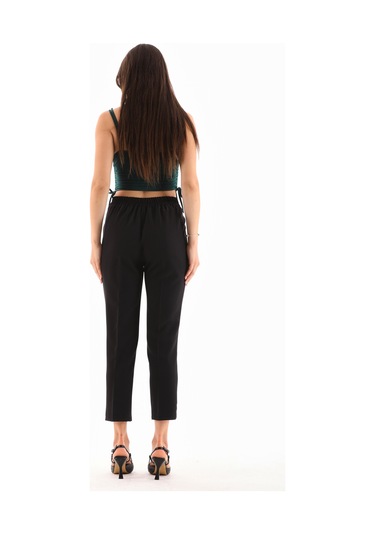 Ttl Arka Kemer Lastikli Ön Düz Yanlarda Cepli Şık Pantolon Siyah