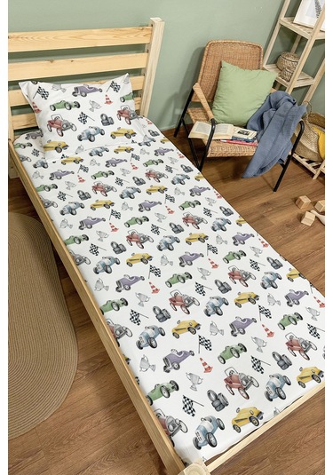 Organik Tek Kişilik Lastikli Çarşaf Seti - Hızlı Ve Eğlenceli Renkli