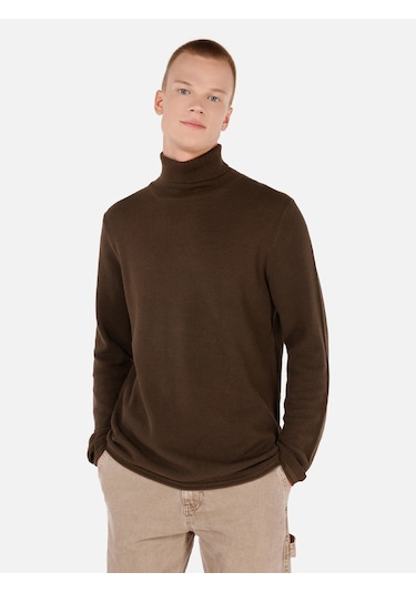 Colins Regular Fit Turtle Neck Kahverengi Erkek Kazak Cl1064879 Kahverengi