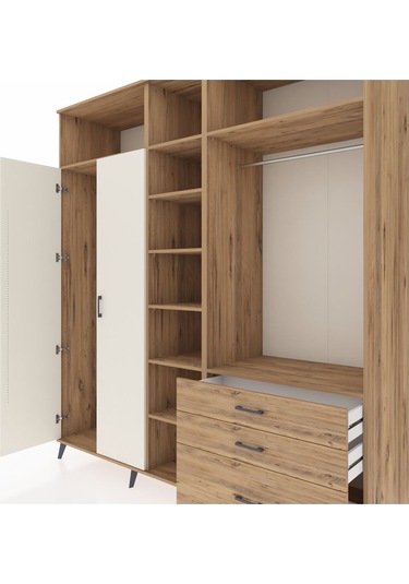 Kronos Dolap 9 Raflı 3 Çekmeceli 2 Askılı 220x59x243 Çam-aytaşı/çam Aytası/atlas Çam