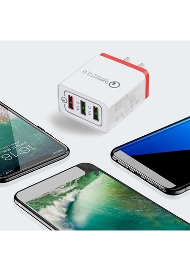 Sandwich 3 Usb Qc 3.0 Hızlı Şarj Cihazı, Ev Ve Seyahat İçin, 100-240v, İos & Android Uyumlu