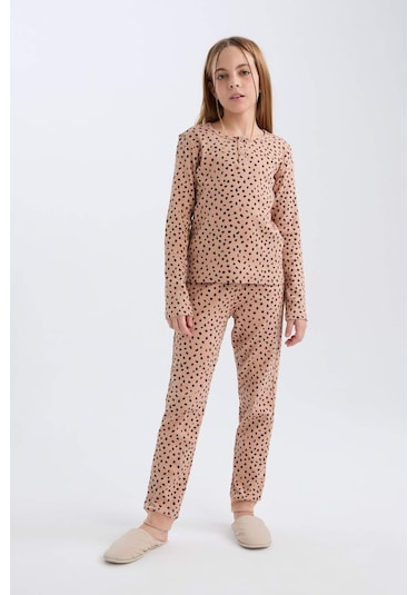 DeFacto Kız Çocuk Pijama Takımı Fitilli Kaşkorse Desenli Bisiklet Yaka Uzun Kollu Üst Uzun Alt D7748A824WNBG389 Bej DeFacto Kız Çocuk Pijama Takımı Fitilli Kaşkorse Desenli Bisiklet Yaka Uzun Kollu Üst Uzun Alt D7748A824WNBG389 Bej
