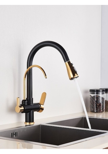 Mutfak Evye Bataryası Dual Flow Su Arıtma Çıkışlı Siyah Gold Smart Dokunmatik Yeni