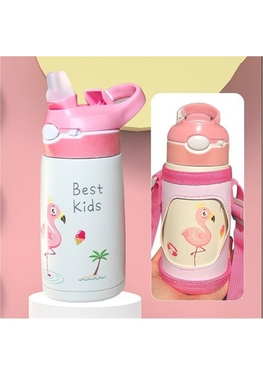 Paslanmaz Çelik Su Bardağı Çocuk Termos Bardak Bardak Kollu Ve Pipetli Edzhll Açık Pembe