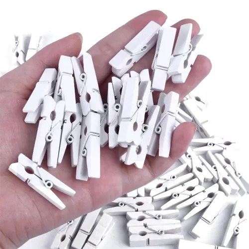 Mobgift 100'lü Beyaz Ahşap Mandal 2.5cm 10'lu Paket-1000 Adet