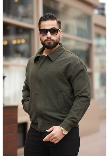 Unisex Yeni Sezon Kapitone Dolgulu Oversize Vintage Haki Çzgl