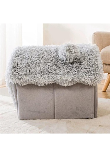 Homyl Yumuşak Köpek Kulübesi Evi Şekil Sıcak Mağara Gri-l