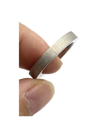 Kişiye Özel İsim Tarih Yazılı 4mm Mat Fırçalanmış Düz Unisex Çelik Yüzük Alyans Cl45y Beyaz