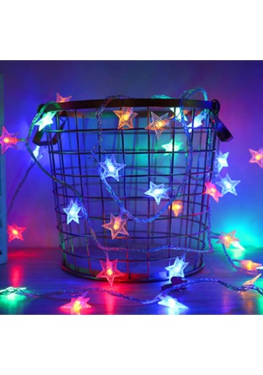 Suofeng Dış Mekan Kamp Deco Işıklı Zincir, Yıldız Şekilli Renkli, Kumandalı 8 Mod, 6m 40 Led, Pilli Pil Yok