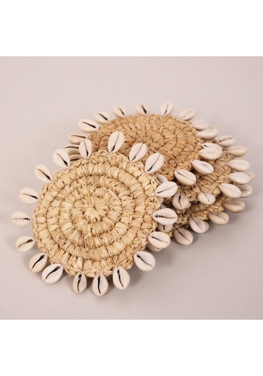 Shell Rafya Dekor Bardak Altlığı 6'lı Set 13cm Diğer