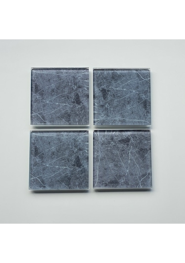 Decorita Cam Bardak Altlığı Gri Mermer Görünümlü 4'lü Takım 10 x 10 CM Gri