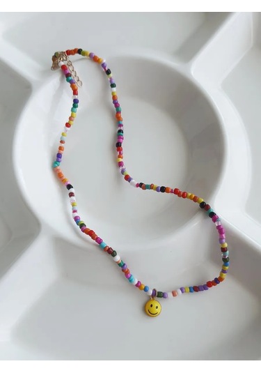 Proshik Boncuklu Gum İsi Smiley Kolye 376659061