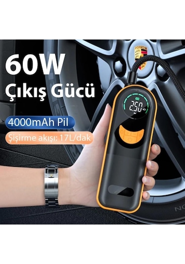 Polham 60w 4000mah Şarjlı 150psi Ultra Hızlı Lastik Şişirme Hava Kompresörü, Dijital Göstergeli Pompa