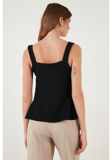 Lela Fitted Fit V Yaka Düğmeli Bayan Yelek 611Fyl145 Siyah