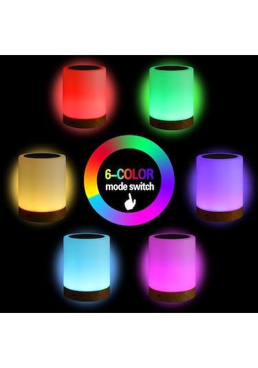 Kısılabilir Led Renkli Yaratıcı Ahşap Desenli Şarjlı Gece Lambası Başucu Lambası Atmosfer Işığı Çok Renk