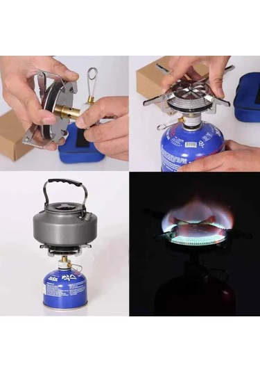 Zilinn Rüzgar Geçirmez Kamp Gaz Sobası Taşınabilir Katlanabilir Sırt Çantası Elektronik Soba Kafası Açık Hava Yemek Pişirme Piknik Yürüyüş Dağcılık Kamp Gümüş