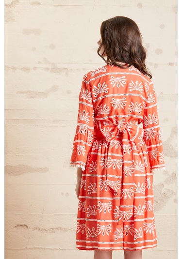 Kadın Günlük Pamuk Desenli Rahat Yazlık Etek Koral