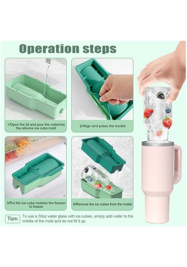 Geeksen Buz Küpü Kalıbı Stanley Buz Küpü Hızlı Dondurma Buz Küpü Kalıbı Kolay Çıkarma Buz Küpü - Entegre Yeşil Açık Yeşil