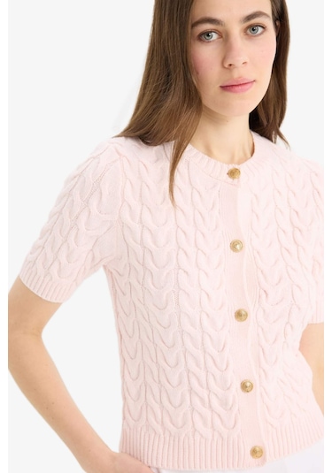 DeFacto Regular Fit Bisiklet Yaka Triko Kısa Kollu Hırka E6882AX25SMPN645 Pembe