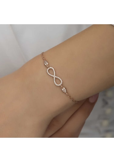 925 Ayar Gümüş Rose Sonsuzluk Kadın Bileklik Gümüş - Rose