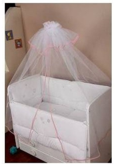 Hugoy Bebek beşik cibinliği ve demiri, cibinlik ince pembe