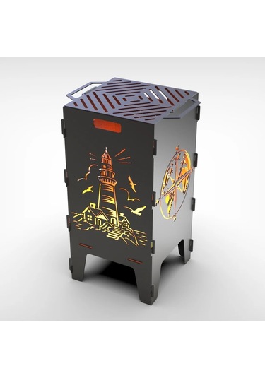 Deniz Feneri Ve Pusula Desenli Dekoratif Mangal