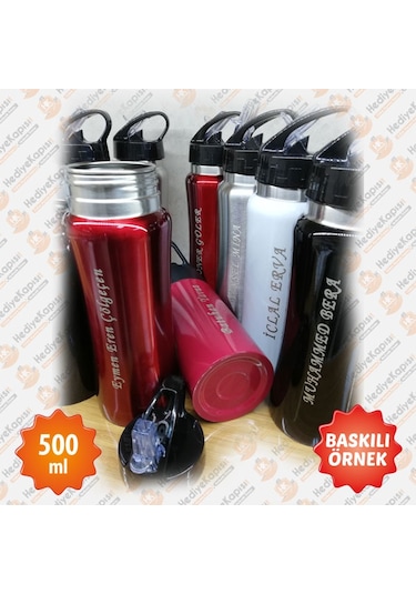 500 ML İsme Özel Emzikli Matara Lazer Baskılı Gümüş