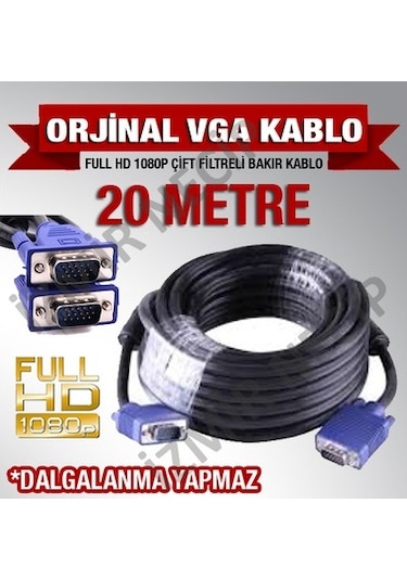20 Metre Laptop Leptop Tv Arasi Kablo Sağlam Kaliteli Vga