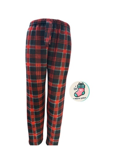 Cepsiz Kışlık Polar Kadın Pijama Altı Tek Alt Je31 - Çorap Hediye Kırmızı