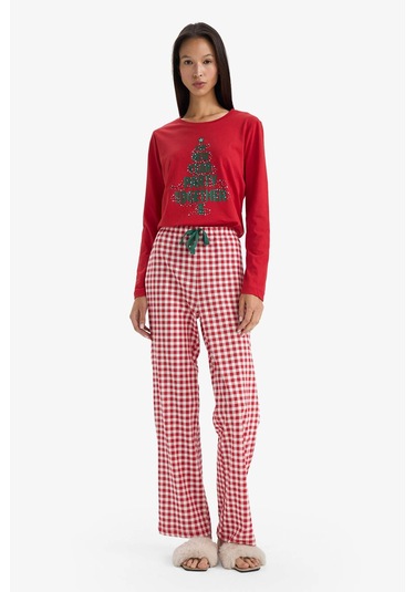 Defacto Yılbaşı Temalı Regular Fit Uzun Kollu Üst Uzun Alt-fall İn Love G0232ax25wnrd256 Kırmızı-rd256