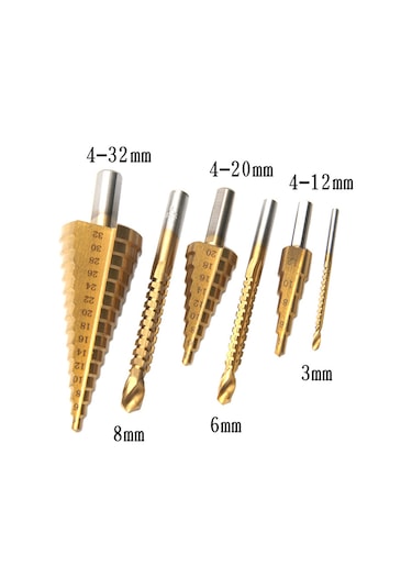 Suofeng Hss Ti Kaplama 3 Adet Aşama Matkap 4-12/20/32mm + 3 Adet Testere Matkap 3/6/8mm 6'lı Set - Ev Ve Endüstri Kullanıma Uygun