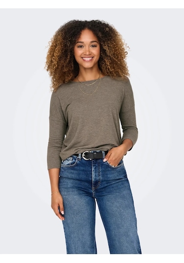 Only 15157920 Genis Yaka Dirsek Kol Kadın Body - Toprak Toprak