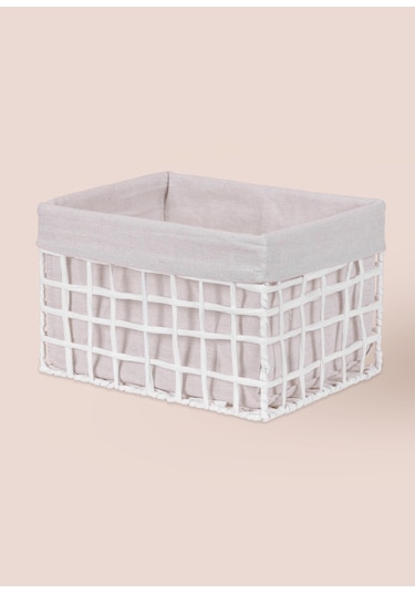 The Mia Braid Hasır Organizer Sepet Beyaz 30x22x19 Cm