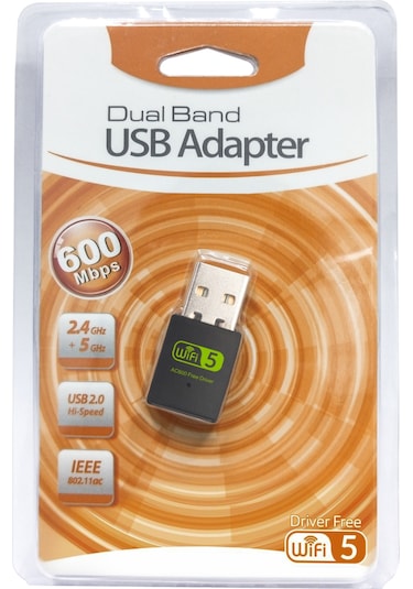 600 Mbps Dual Band Mini Usb Wifi Adaptör 2.4 Ghz + 5 Ghz, Usb 2.0, Wifi 5