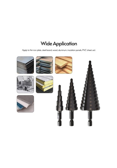 Suofeng Hızlı Çelik Basamaklı Matkap Ucu Seti 4-32mm + Siyah Merkez Darbe Aleti, Oksit Kaplama, 3 Adet Uç Ve 1 Adet Darbe Aleti, Opp Paketli