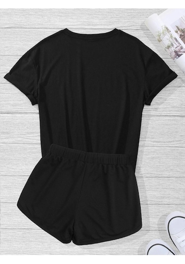 Los Angeles T-shirt Şort - Siyah 2'li Kombin Şort Tişört Takım Baskılı Oversize Bisiklet Yaka Siyah Los Angeles T-shirt Şort - Siyah 2'li Kombin Şort Tişört Takım Baskılı Oversize Bisiklet Yaka Siyah