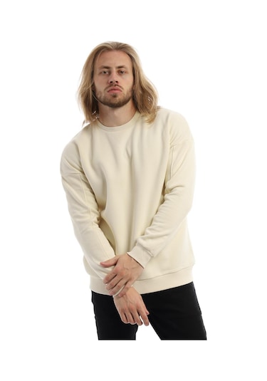 Erkek Bisiklet Yaka Karyoka Dikişli Sweatshirt Krem