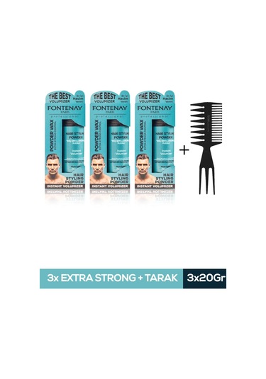 Fontenay Saç Şekillendirici Pudra Toz Wax Mat Effect Mavı 20gr X3 + Şekil Tarağı 4'lü Set