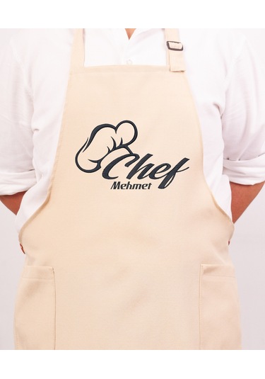 Mutfak Önlüğü Kişiye Ve İsme Özel Nakışlı Mutfak Önlüğü Şef 1 Farklı Renkler Krem