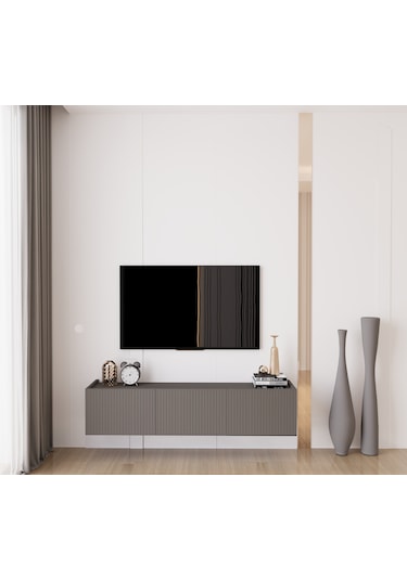 Capella Gri Mdf Country 3 Kapak Duvara Monte 140 Cm Tv Ünitesi