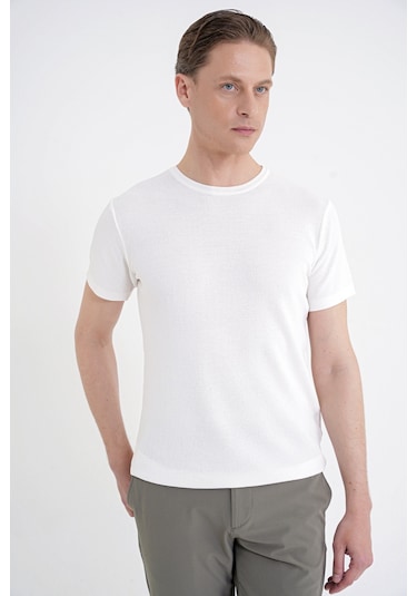 Efor Comfort Fit Rayon Karışımlı Ekru Bisiklet Yaka Tişört Ts 925