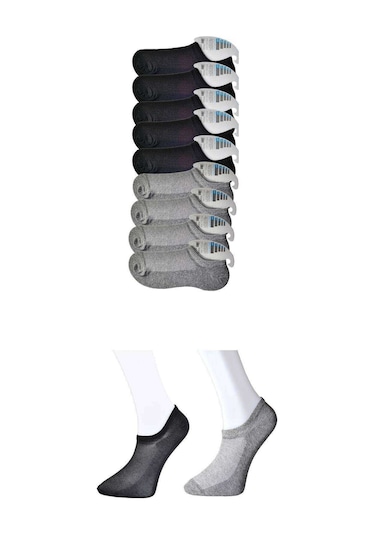 Siyah ve Gri Erkek Görünmez Çorap 9 çift Siyah