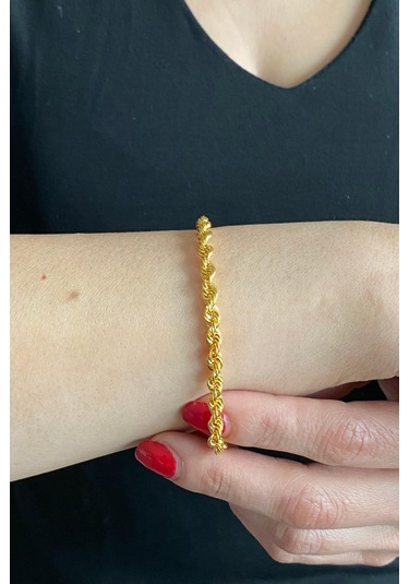 14 Ayar Altın Kalın Halat Zincir Bileklik 4 Mm Sarı Sarı Altın