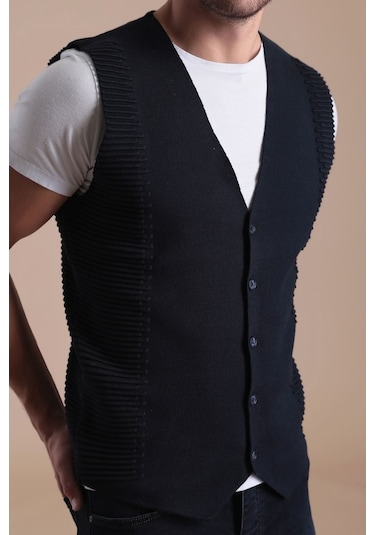 Ferraro Düğmeli Pamuk Triko Yelek - Lacivert-Lacivert