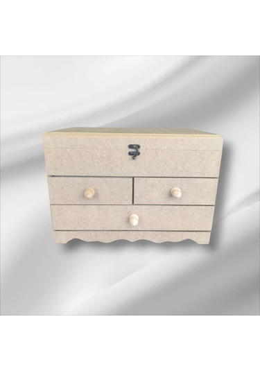 Ahşap Boyanabilir- Ham Mdf- 3 Çekmeceli-4bölmeli Organizer Kutu