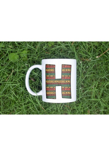 H Harfi Etnik Desenli Kupa - Afrika Tarzı Kahve Çay Kupası - Hediyelik - Black History Beyaz